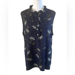 A New Day Sleeveless Navy Floral Ruffle Blouse